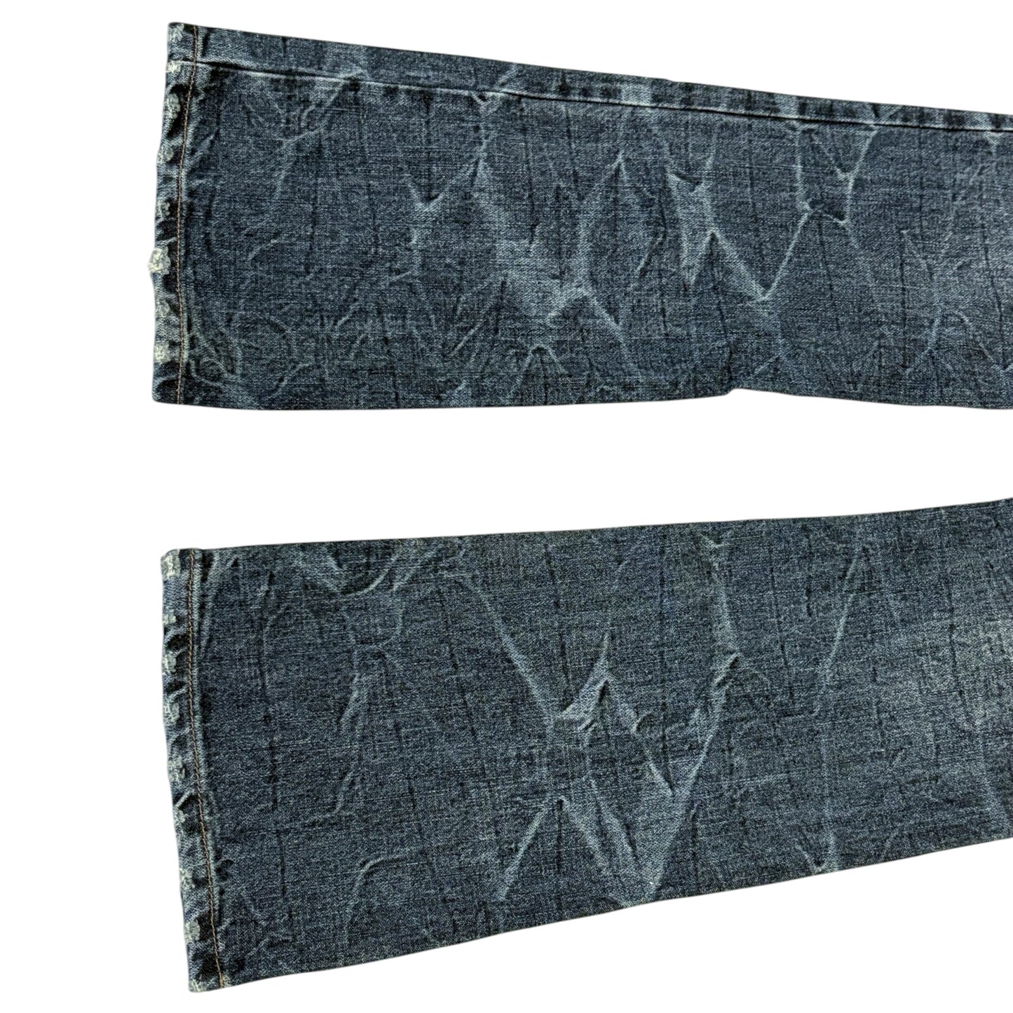 Japanese brand blue whiskered streaked bootcut denim jeans