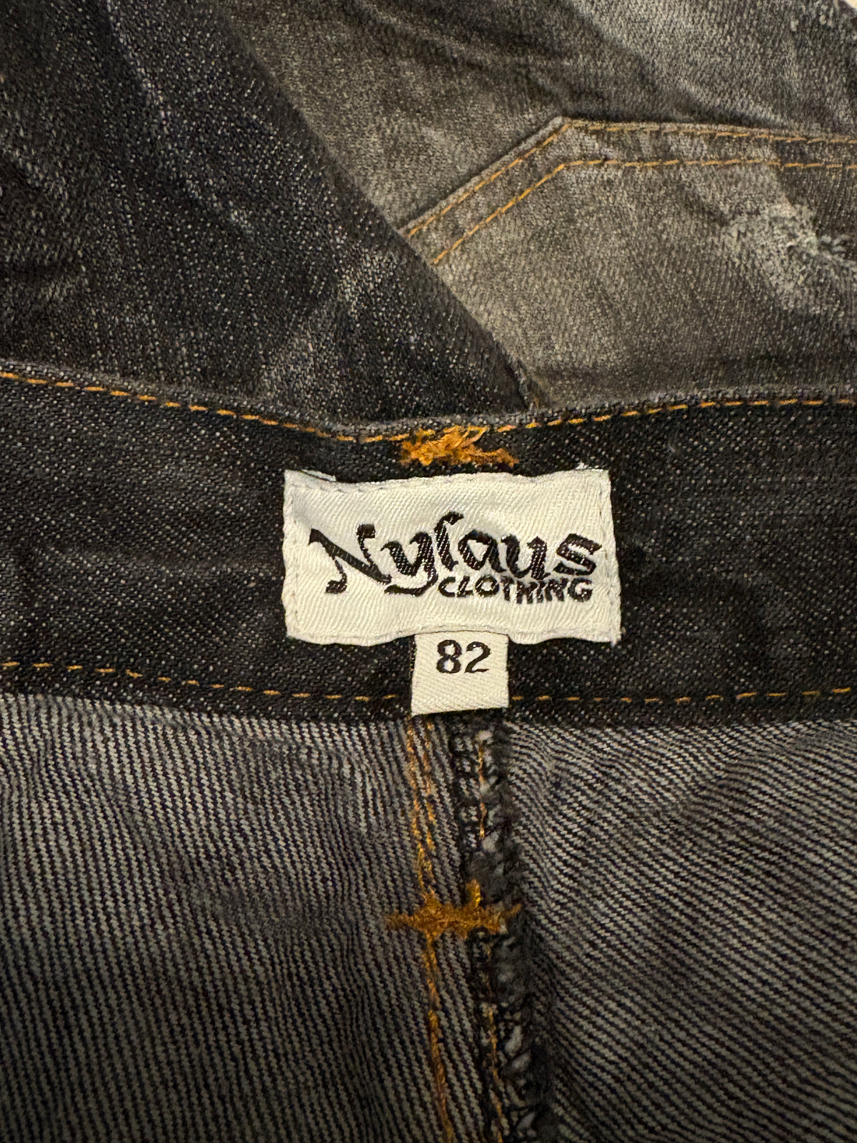 Japanese brand double waisted black grey coloured belt loops straight denim jeans