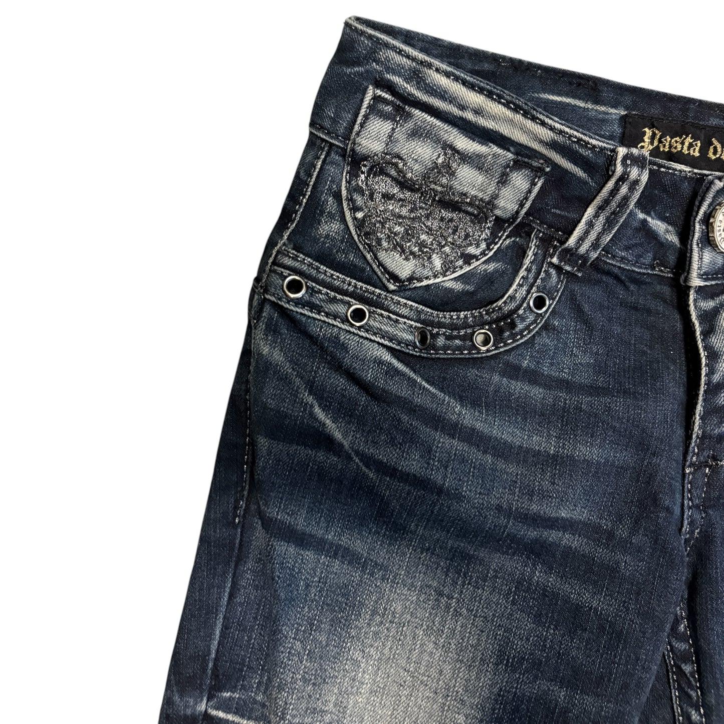 Japanese brand blue fade wash bootcut denim jeans