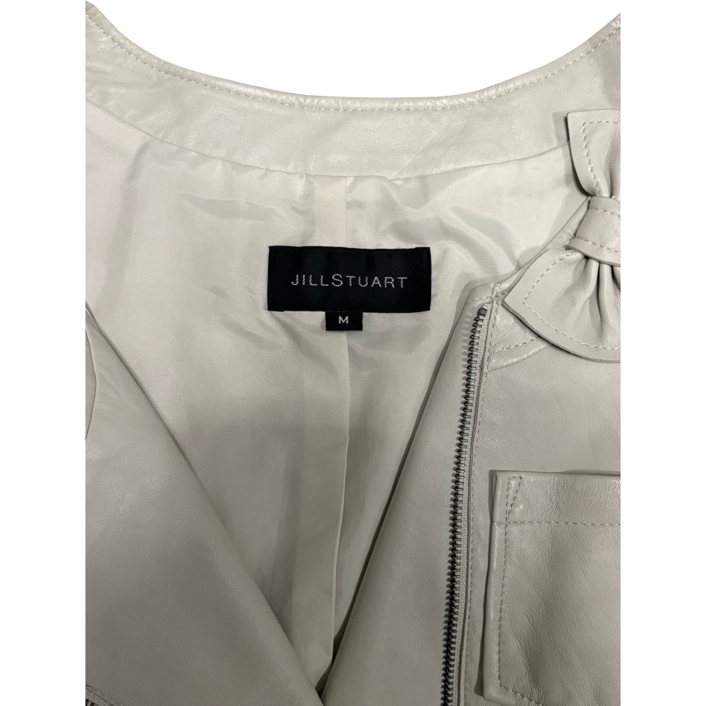 Jill Stuart asymmetric lambskin leather jacket w/ bow detail