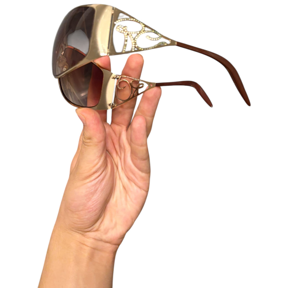 Roberto Cavalli gold tone metal frame amber tint sunglasses