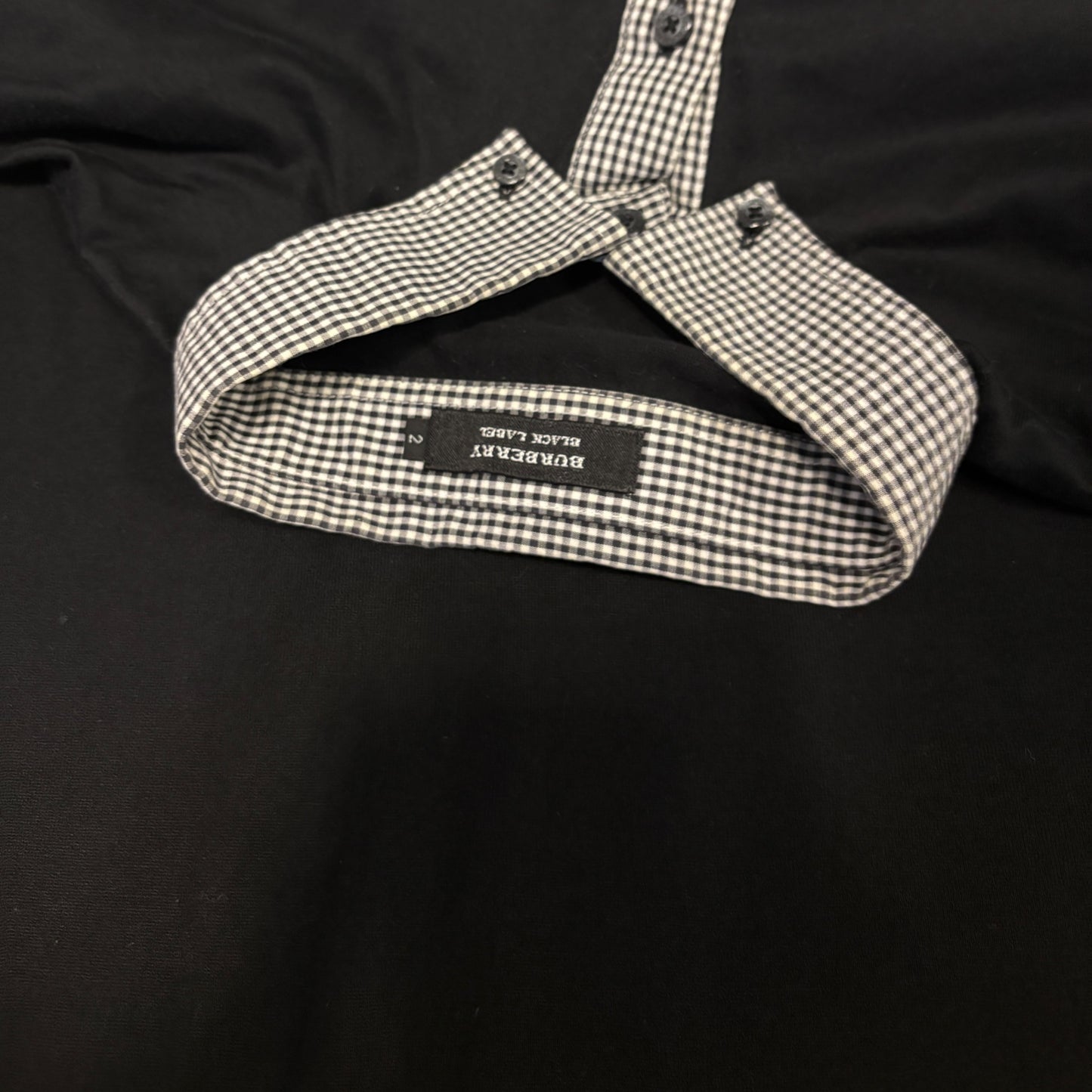 Burberry Black Label black polo T-shirt w/ white check collar