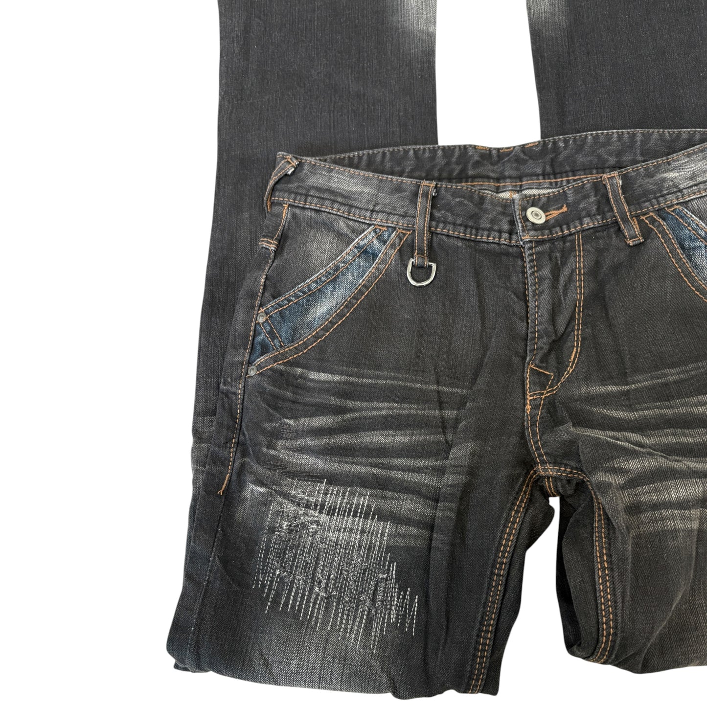 Hideaways Nicole navy patchwork streaked bootcut denim jeans