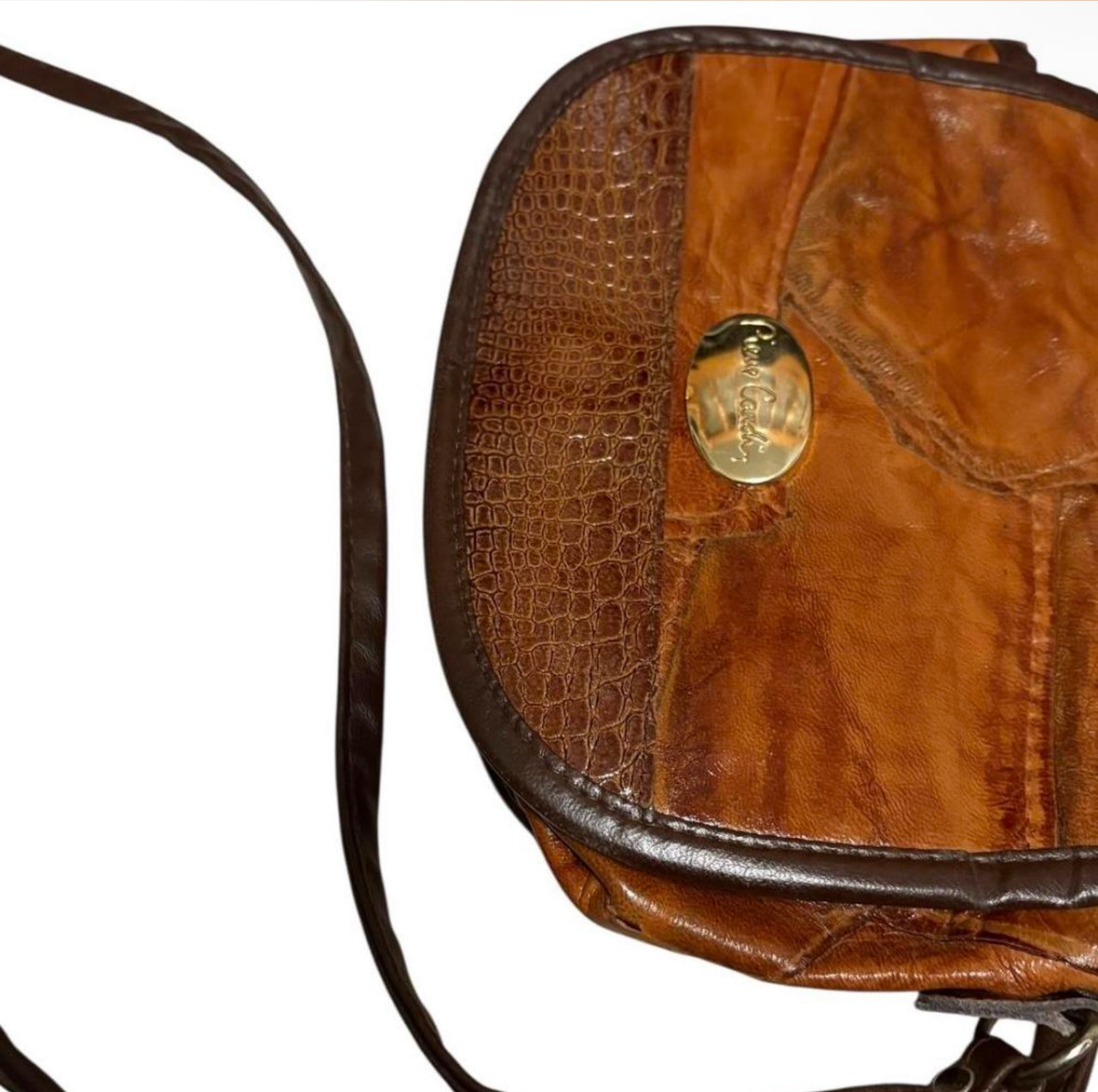 Pierre Cardin embossed alligator brown leather crossbody bag