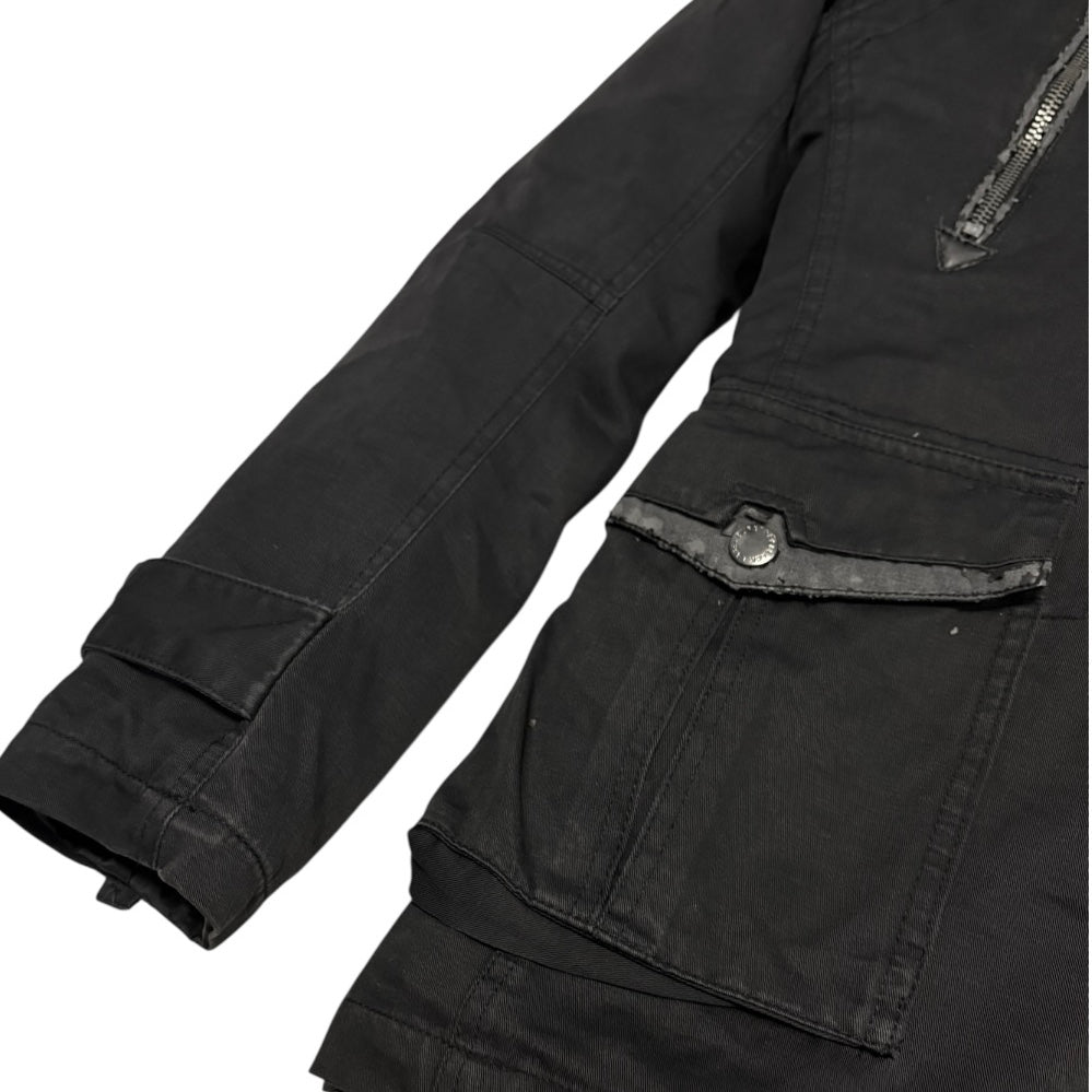 Burberry Black Label black fur hood trim mod coat parka jacket w boa fur lining