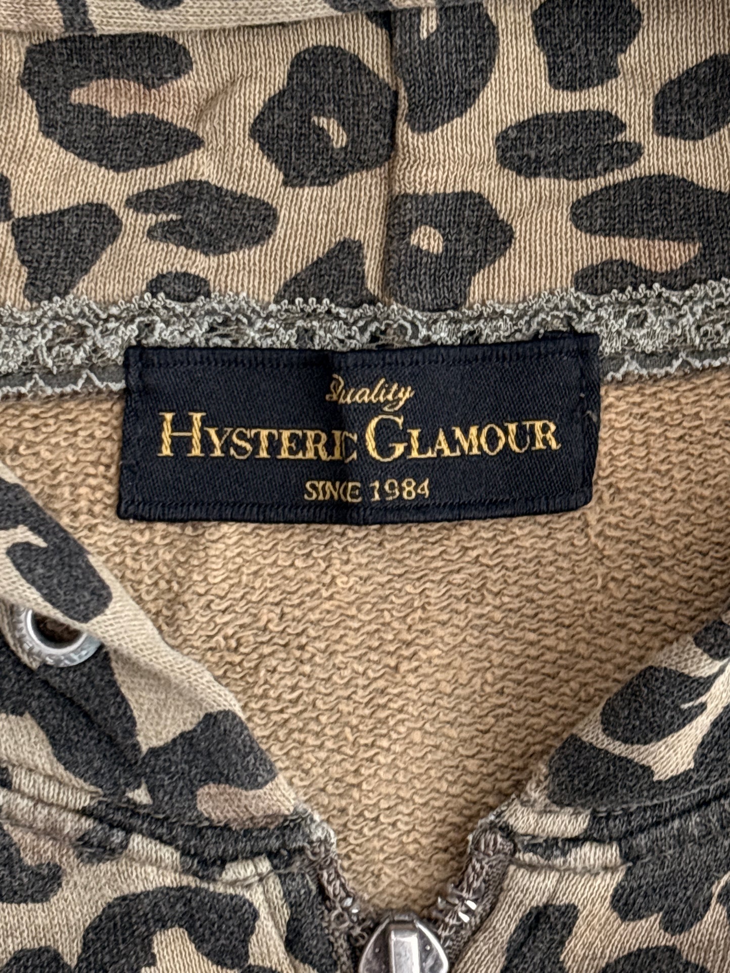 Hysteric Glamour leopard print rhinestone skull zip hoodie