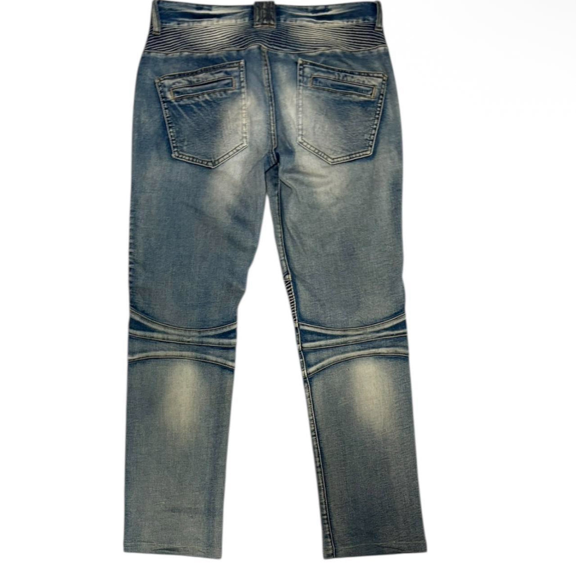 In The Attic blue biker denim detailed lightweight jeans