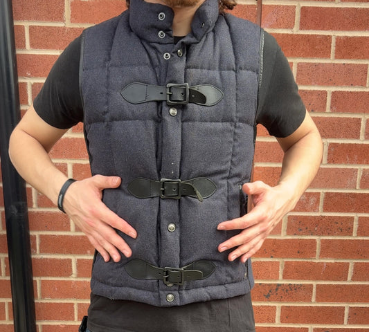 Mihara Yasuhiro navy wool gilet duffle latch jacket w cotton sides