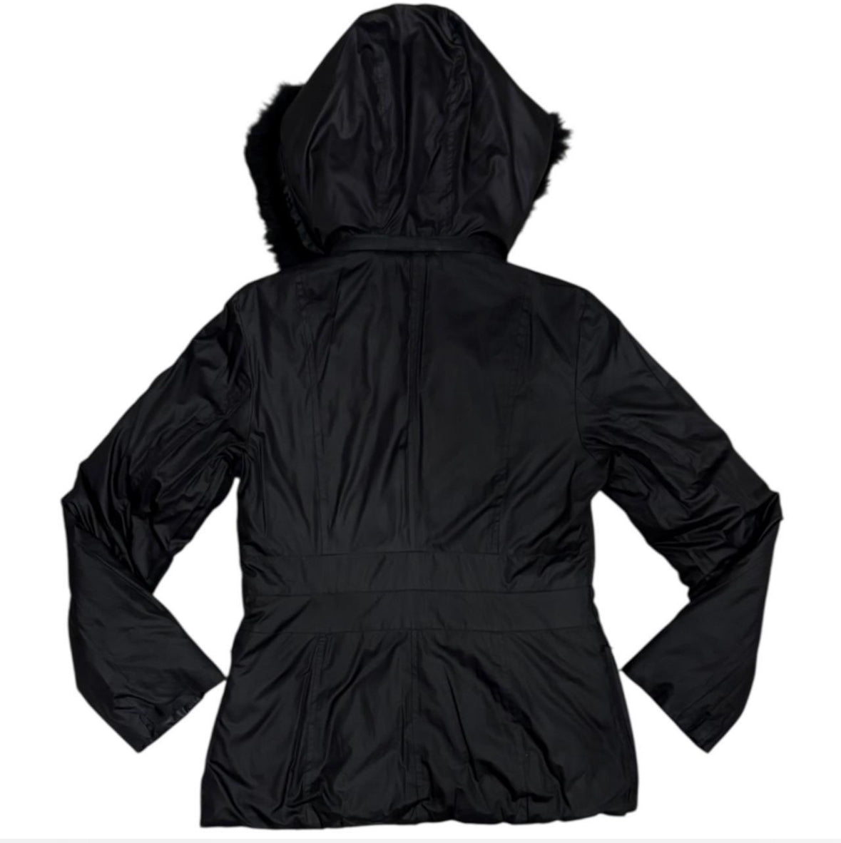 Japanese brand black faux fur hood thin jacket