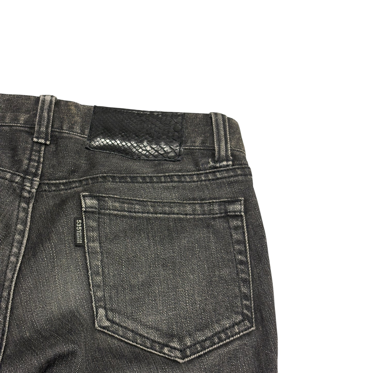5351 Pour Les Hommes distressed grey gradient perforated wash jeans
