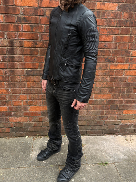 Goa buffalo leather multizip biker motorcycle jacket