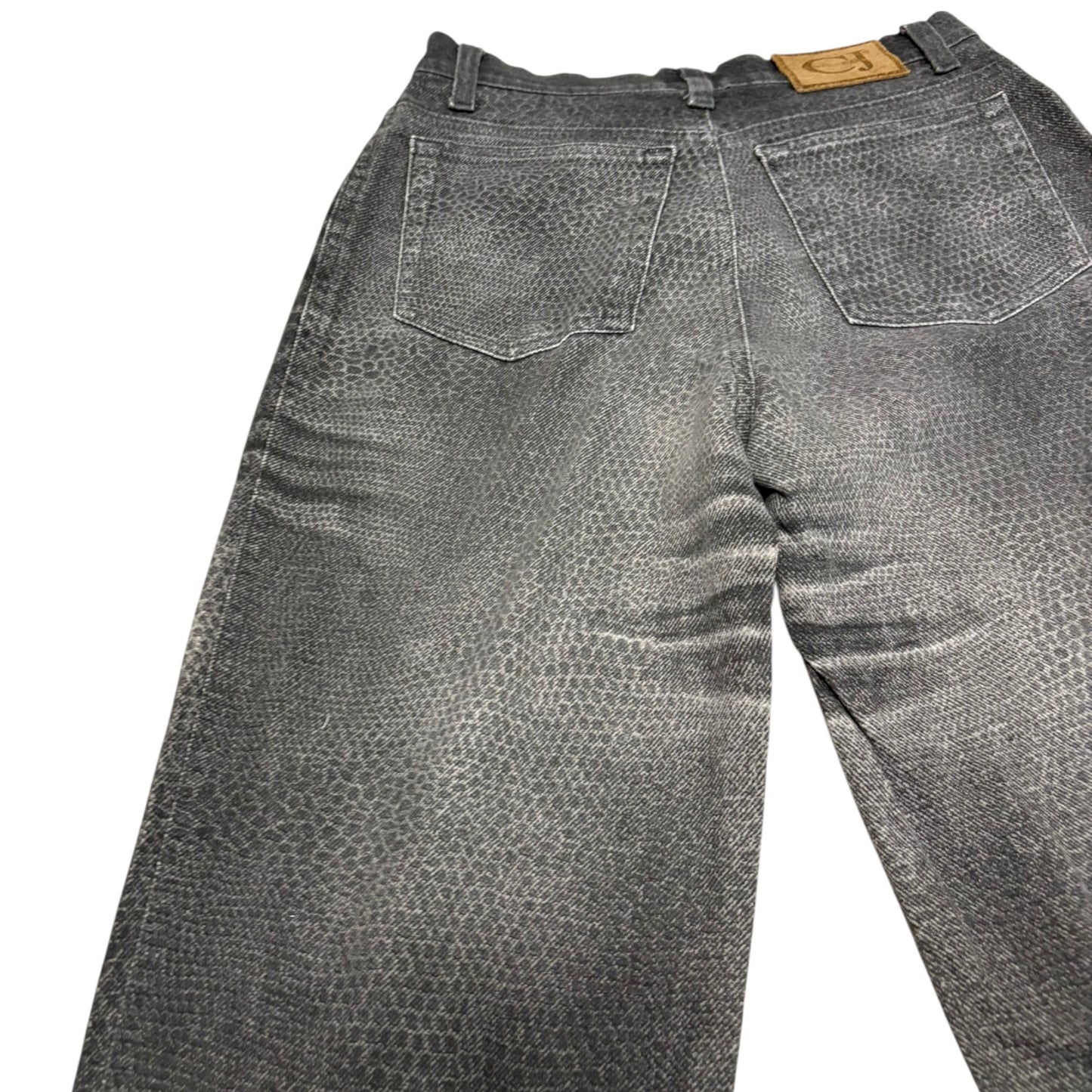 Roberto Cavalli grey leopard print fade wash denim jeans