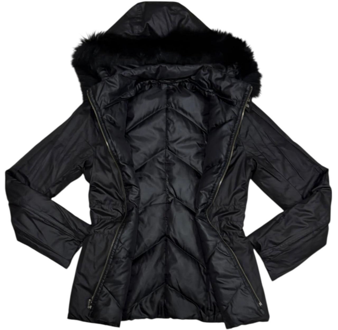 Japanese brand black faux fur hood thin jacket