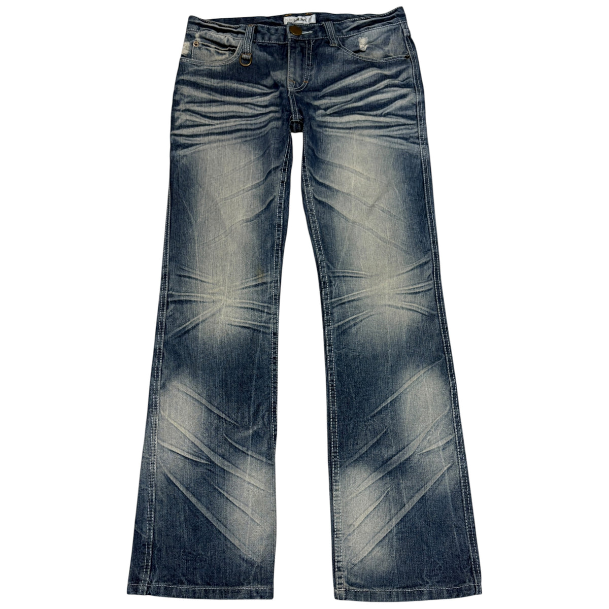 Japanese brand light wash blue streaked whiskered denim jeans