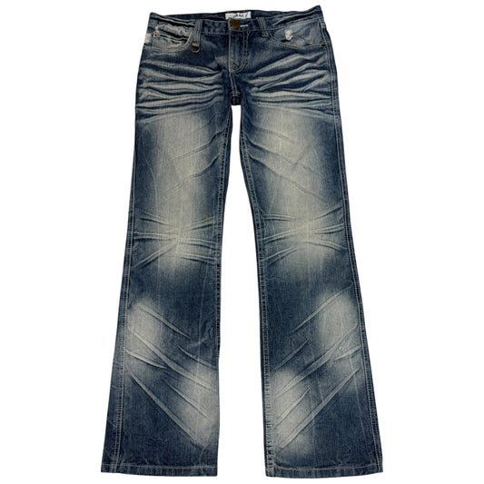 Japanese brand light wash blue streaked whiskered denim jeans