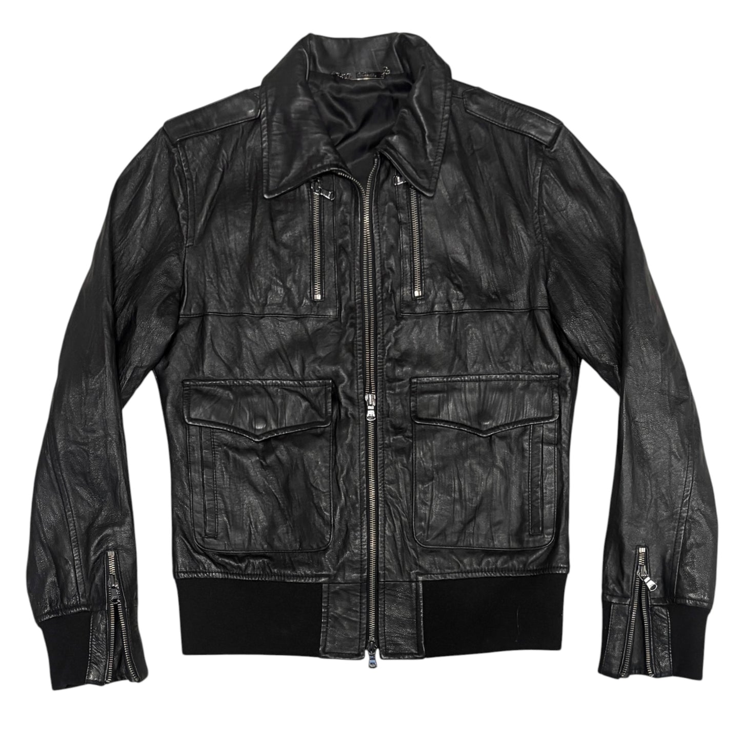 Vanquish multipocket leather jacket with fleece ends