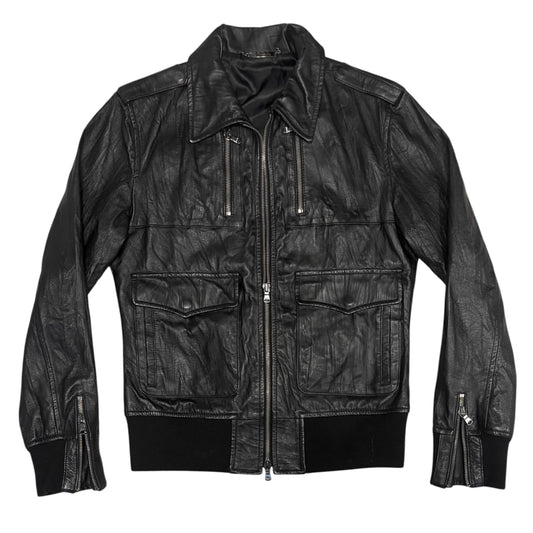 Vanquish multipocket leather jacket with fleece ends