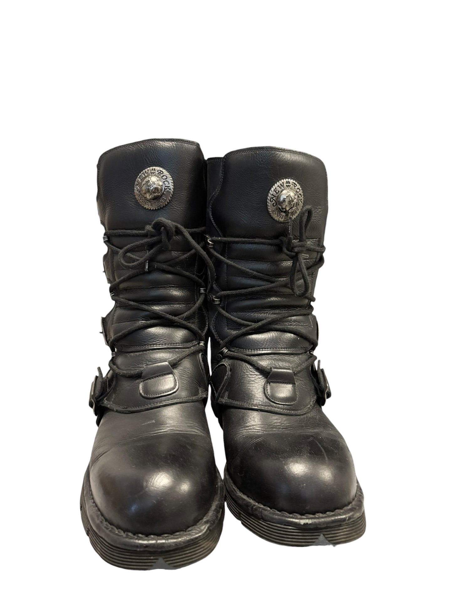 New Rock black multi buckle reactor boots w side zipper