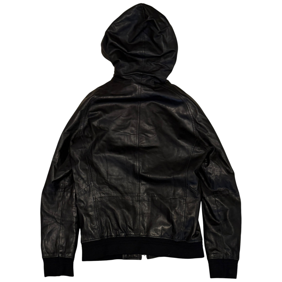 Abahouse black lambskin leather jacket w/ raccoon fur boa lined hood
