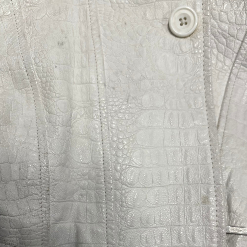 Tornado Mart embossed alligator print white lambskin leather trench coat