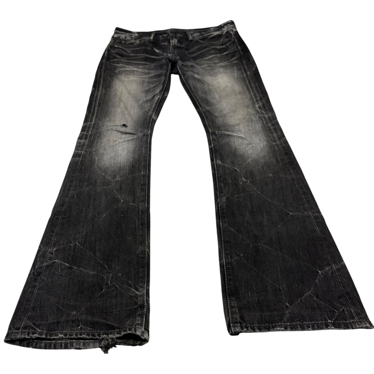 Fuga grey whiskered bootcut distressed denim jeans
