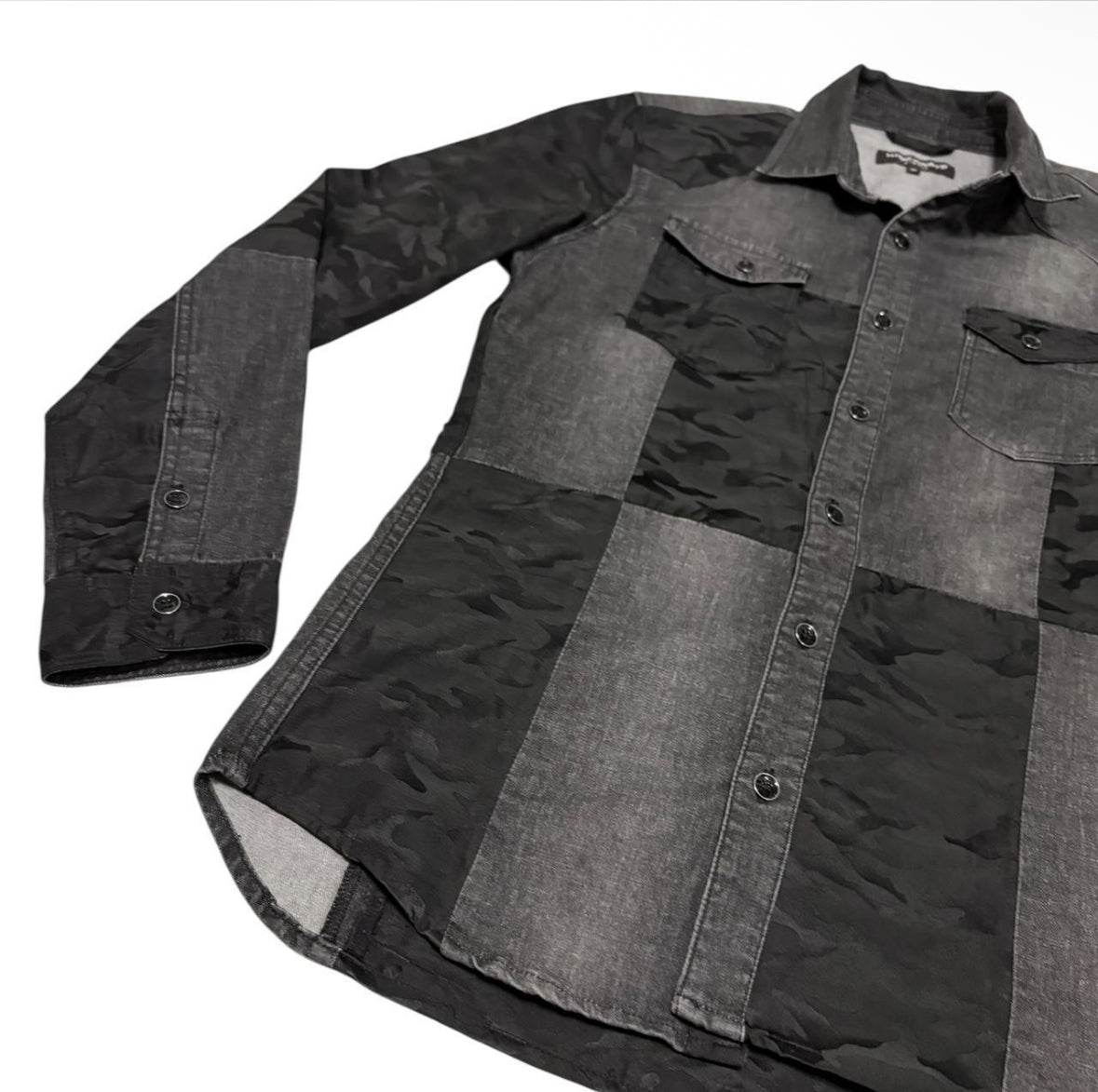 Japanese brand camo two tone patch cotton denim shirt jacket