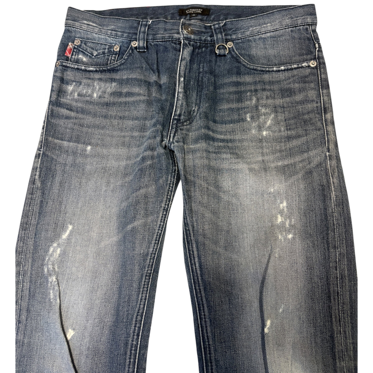 Burberry Black Label blue grey fade wash streaked distressed straight denim jeans