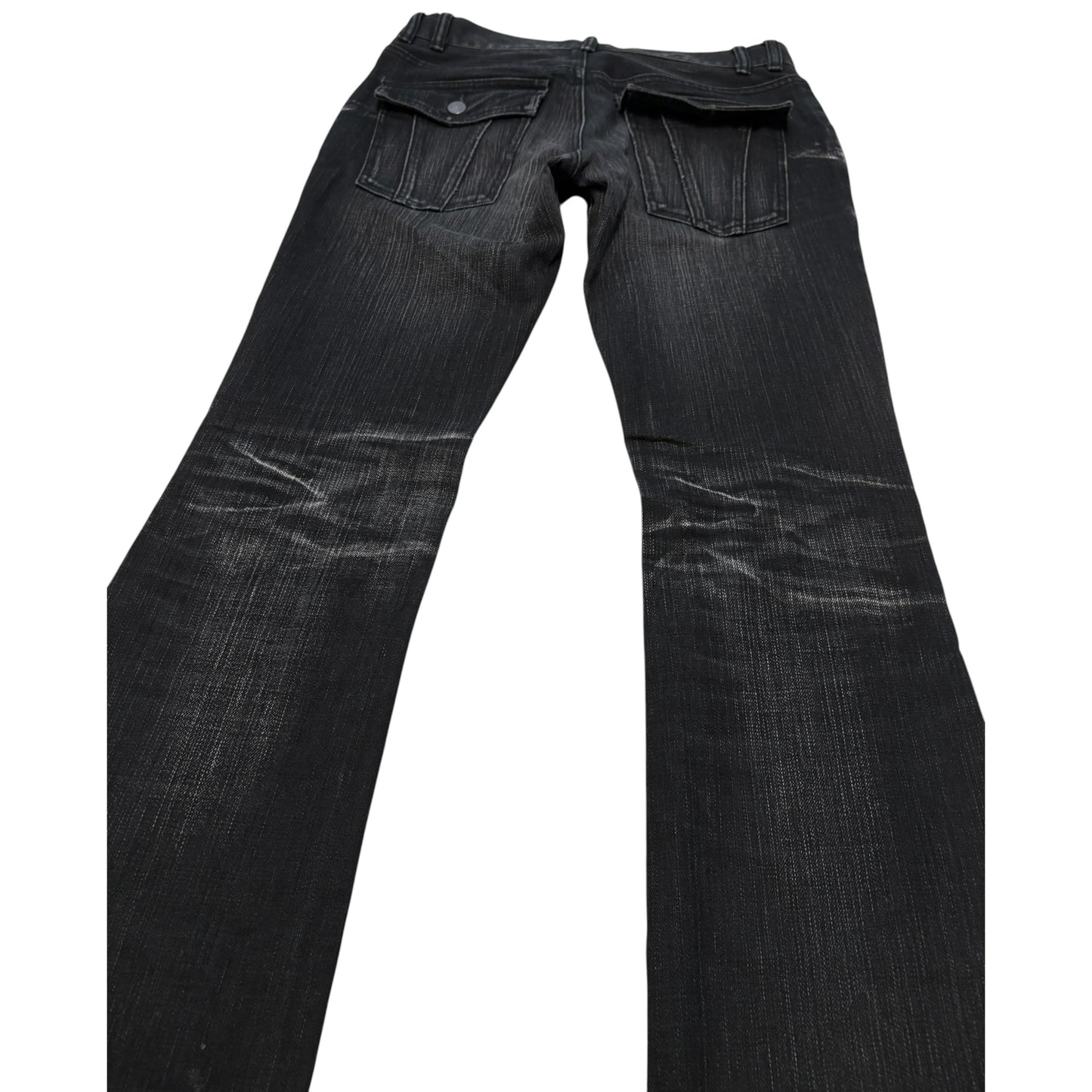 Japanese brand black streaked bootcut denim jeans