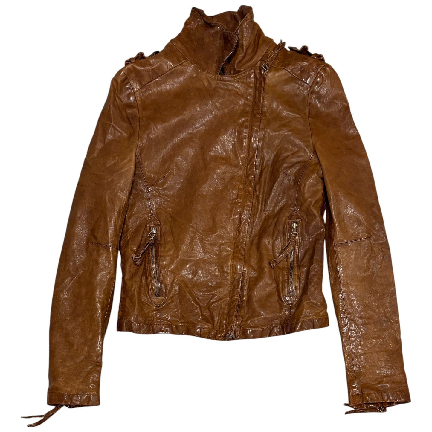 Goa pig leather asymmetric brown biker jacket