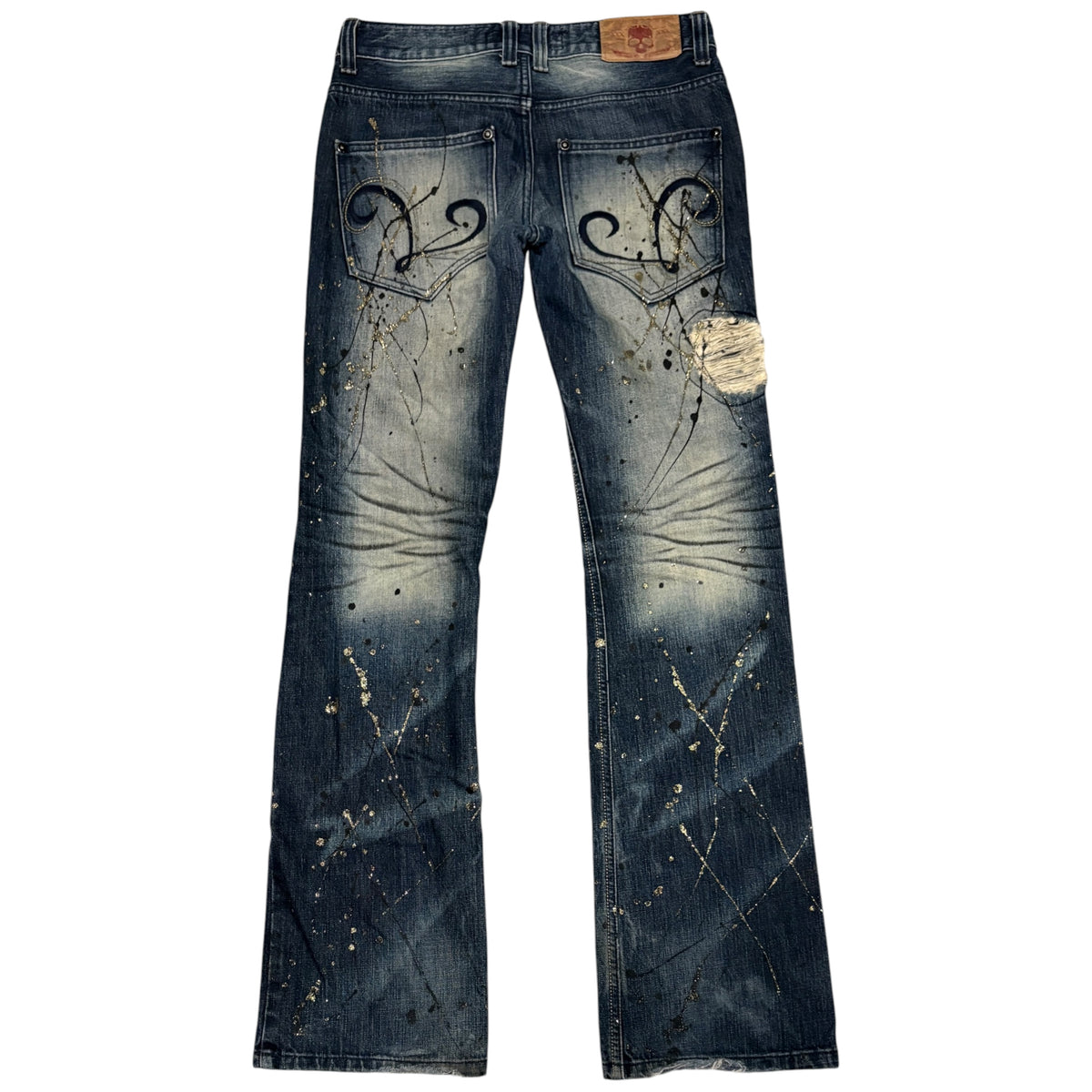Lagust blue distressed painted bootcut jeans