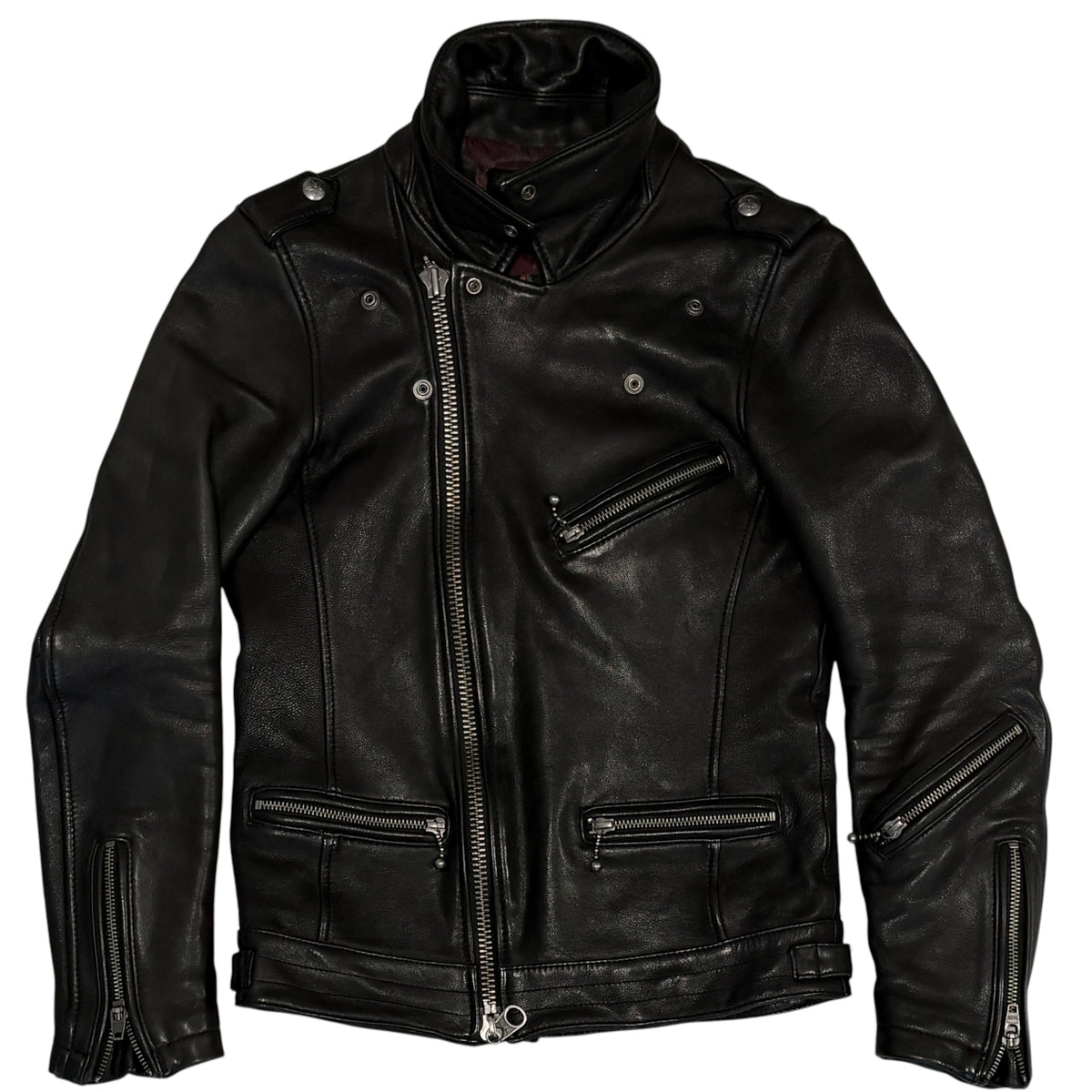 Jackrose asymmetric multizip goat leather biker jacket