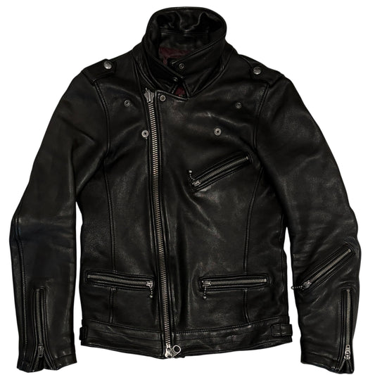 Jackrose asymmetric multizip goat leather biker jacket