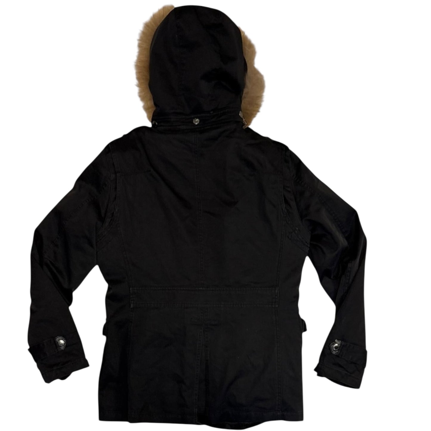 Burberry Black Label black fur hood trim mod coat parka jacket w boa fur lining