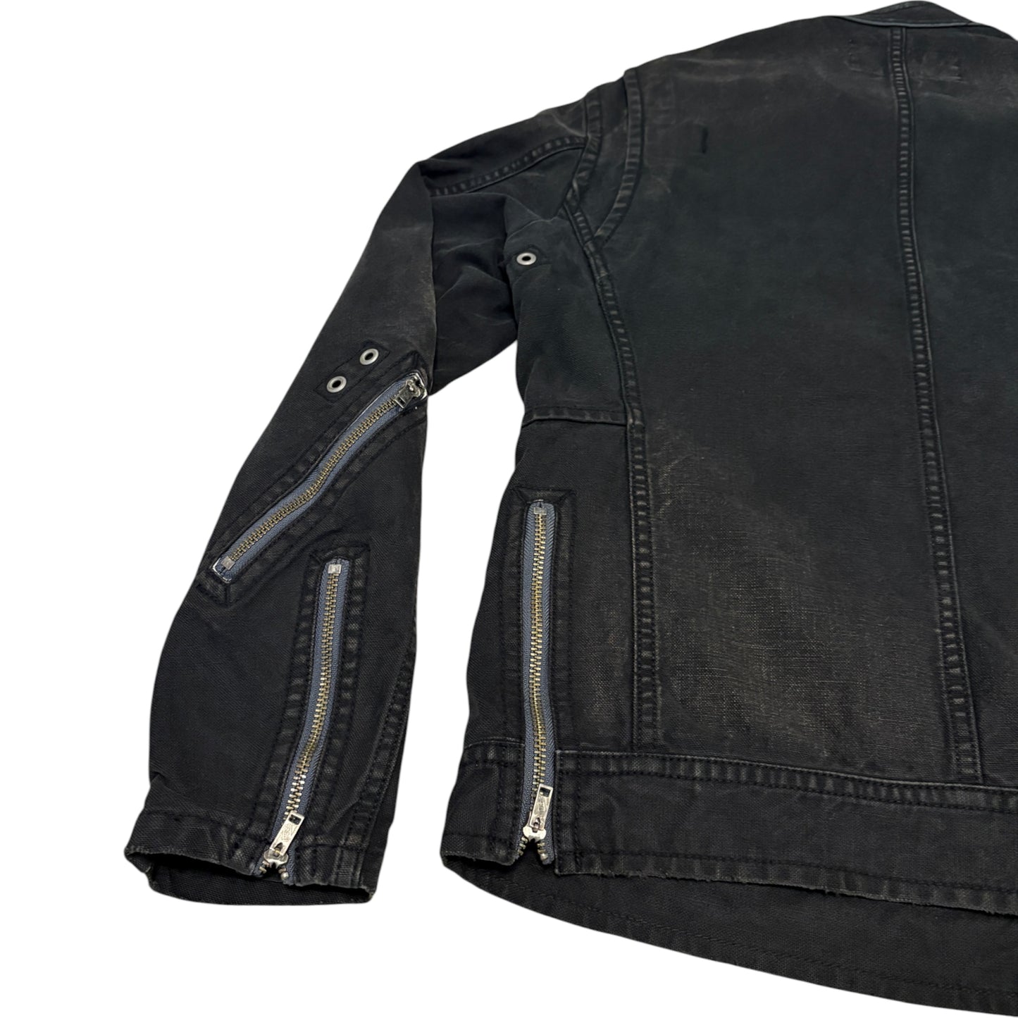 Avirex asymmetric multizip leather pocket denim jacket