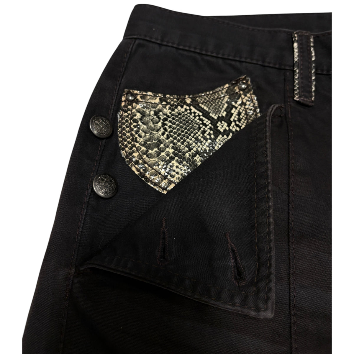 Nicole Club black python leather embossed pocket straight denim jeans