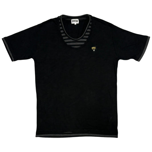PPFM black layered striped black T-shirt w/ embroided badge