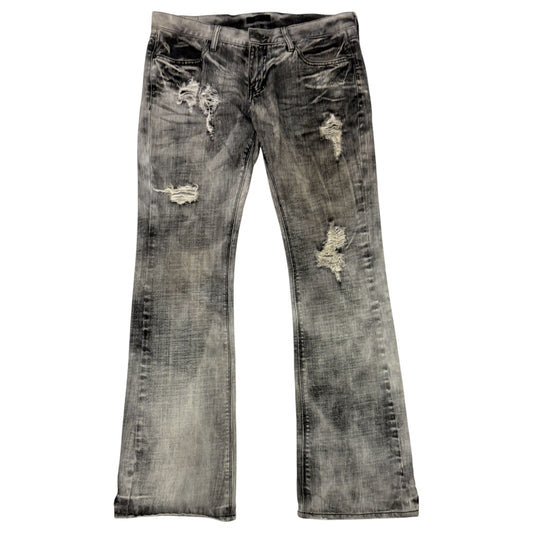 Black Baccara distressed grey face wash bootcut jeans
