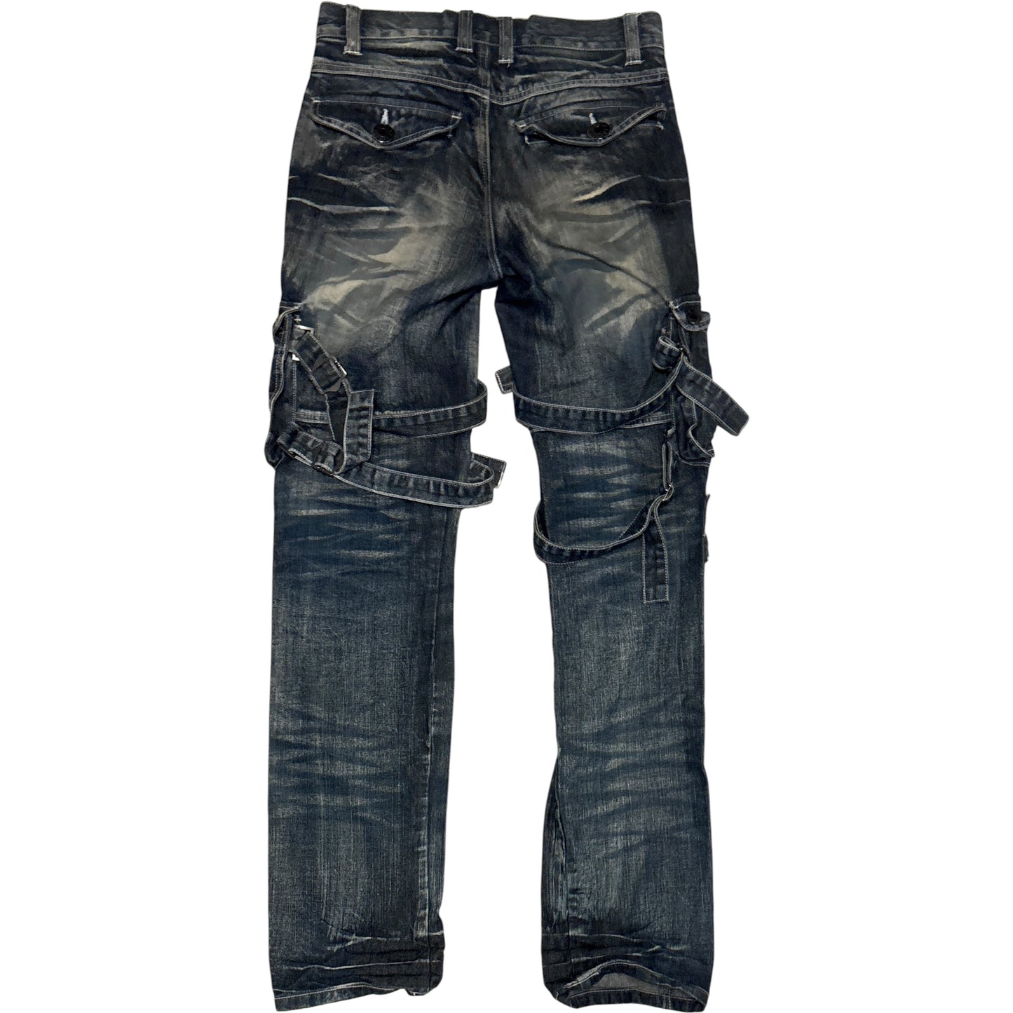 Lowbox blue utility cargo bondage denim jeans