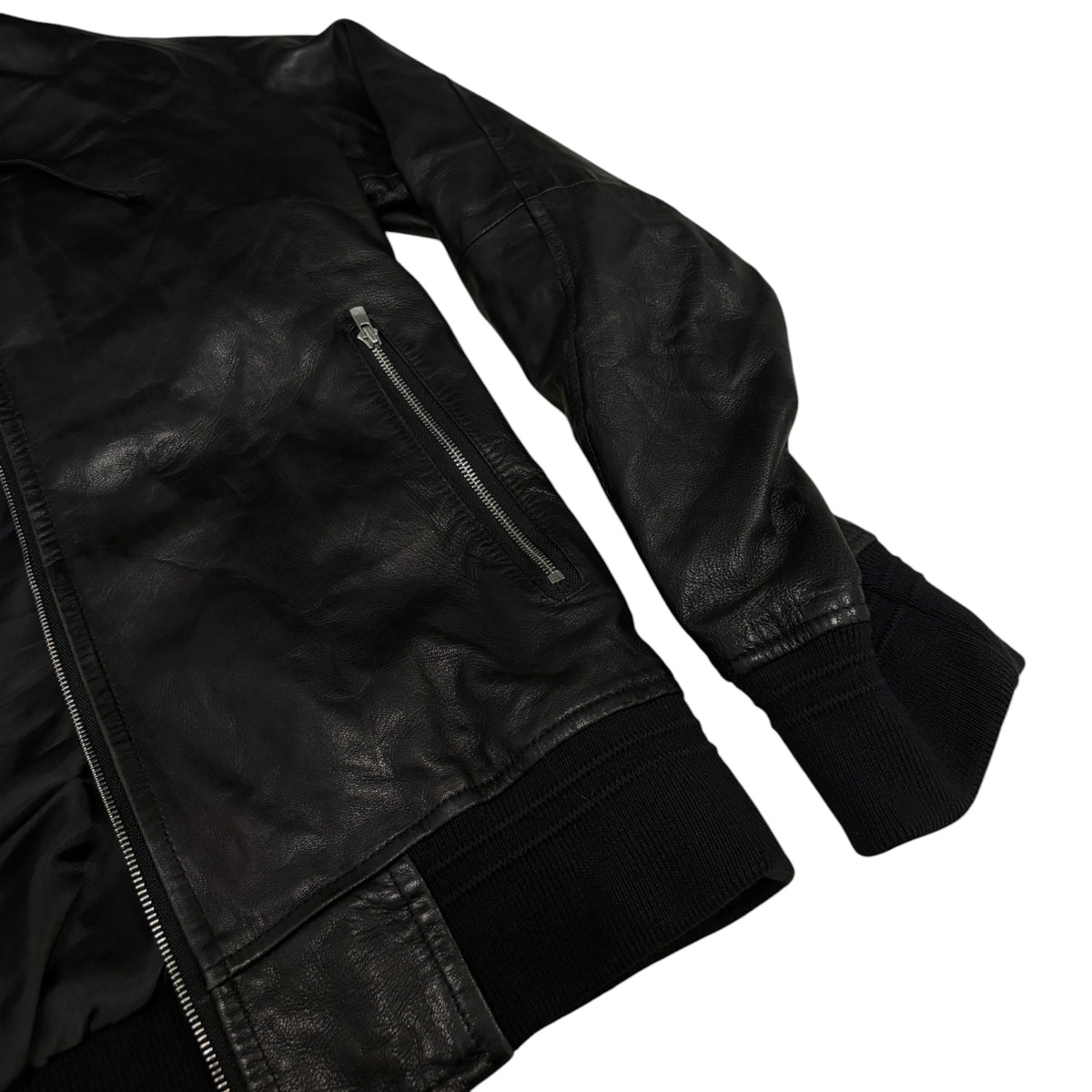Abahouse black lambskin leather jacket w/ raccoon fur boa lined hood