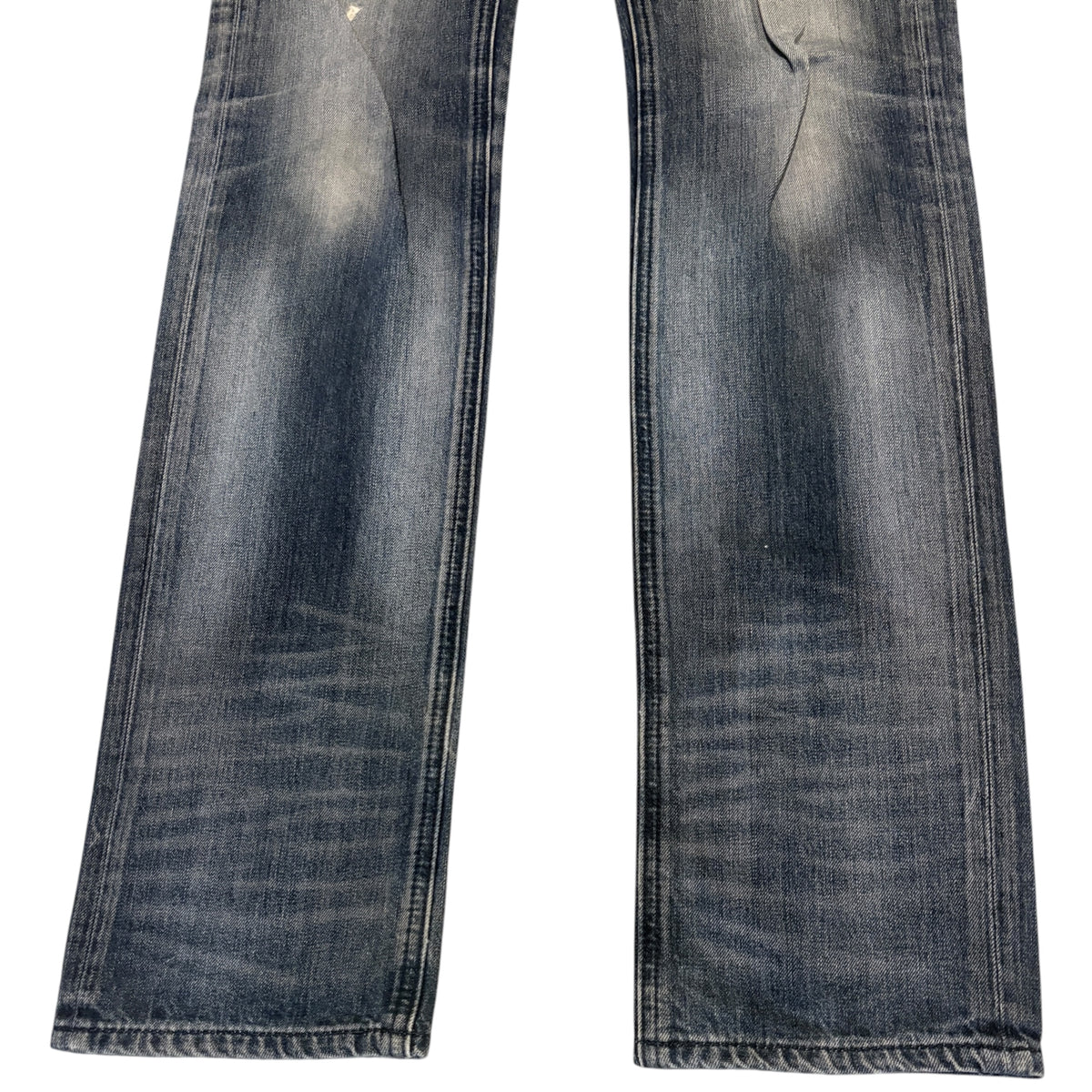 Burberry Black Label blue grey fade wash streaked distressed straight denim jeans