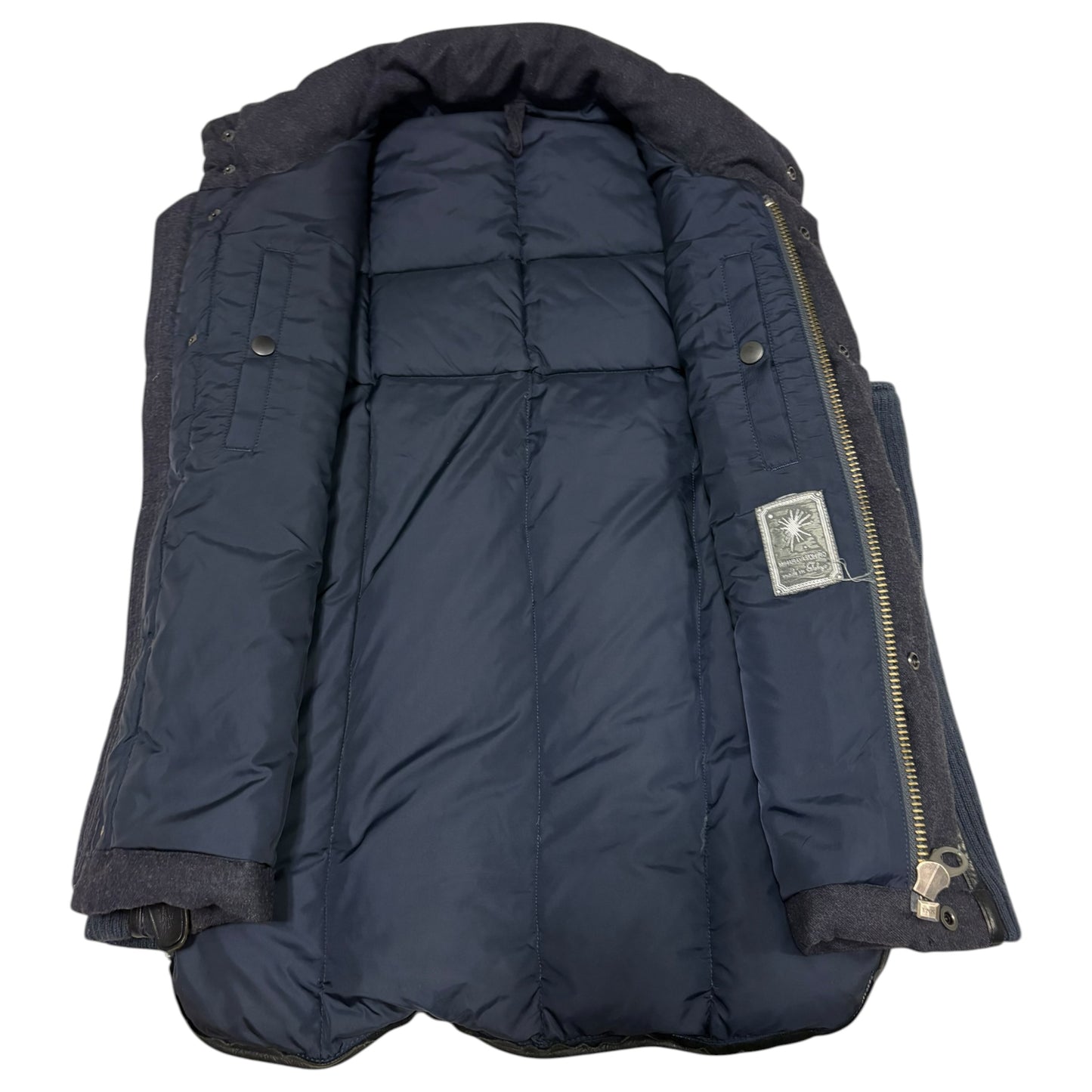 Mihara Yasuhiro navy wool gilet duffle latch jacket w cotton sides