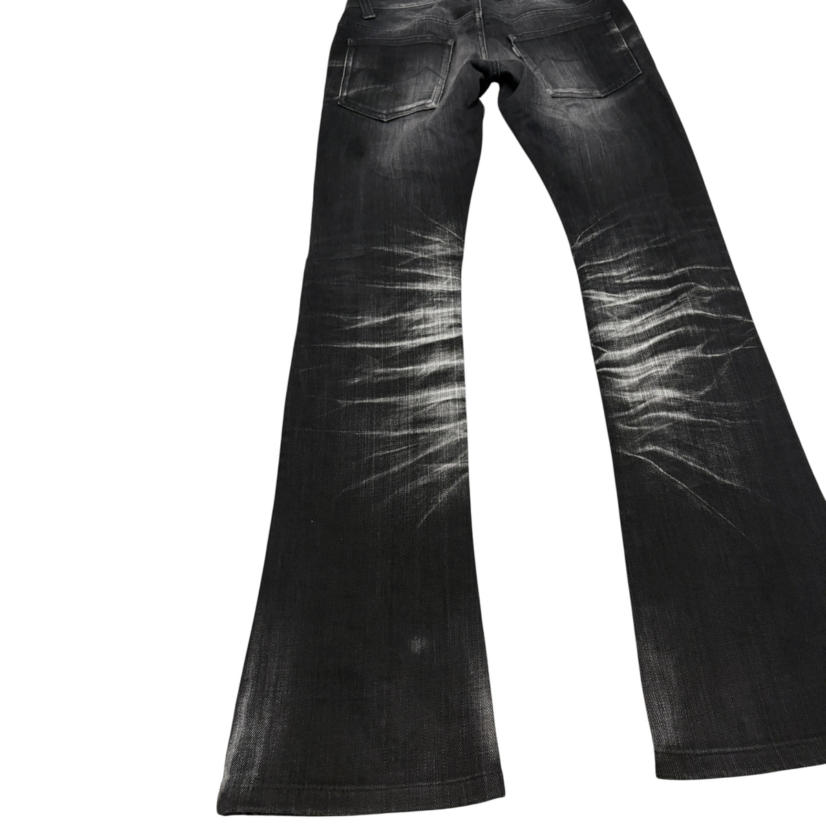 Tornado Mart black grey claw mark whiskered denim bootcut jeans