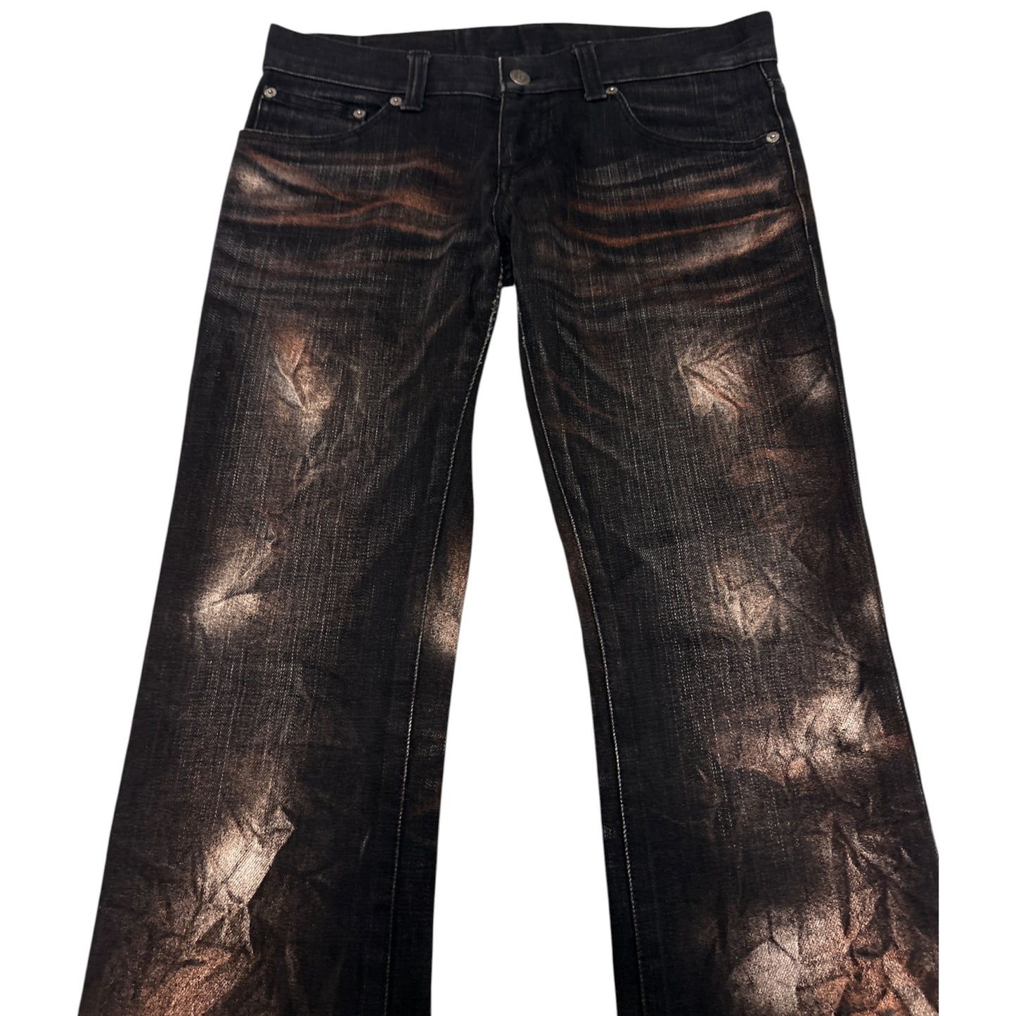 Tornado Mart red galaxy effect black bootcut denim jeans