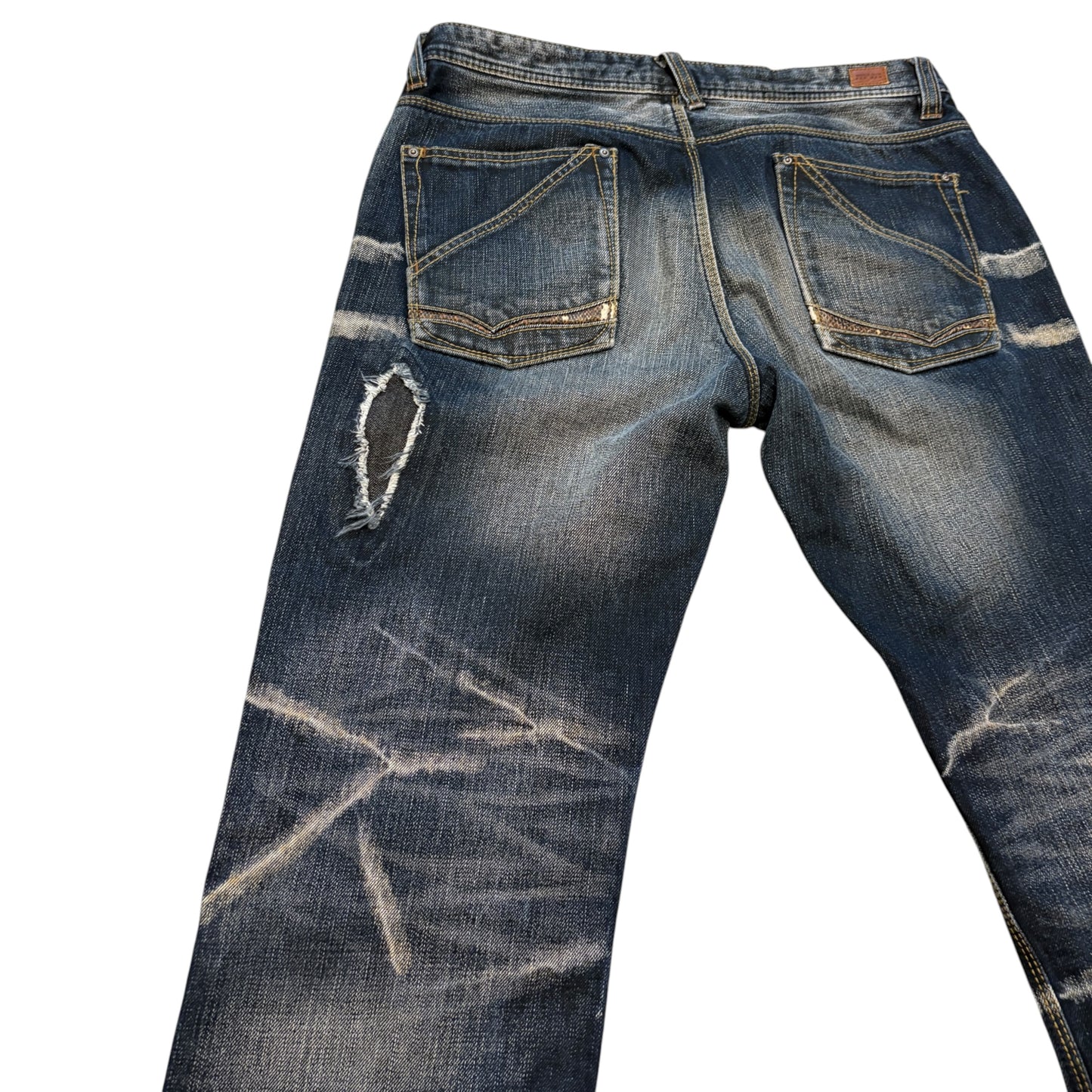 Nicole Club distressed patchwork claw mark bootcut denim jeans