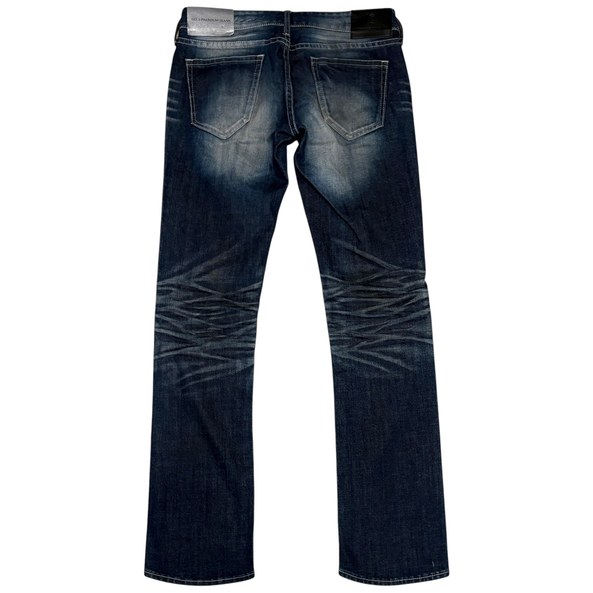 Japanese brand blue fade wash whiskered denim jeans