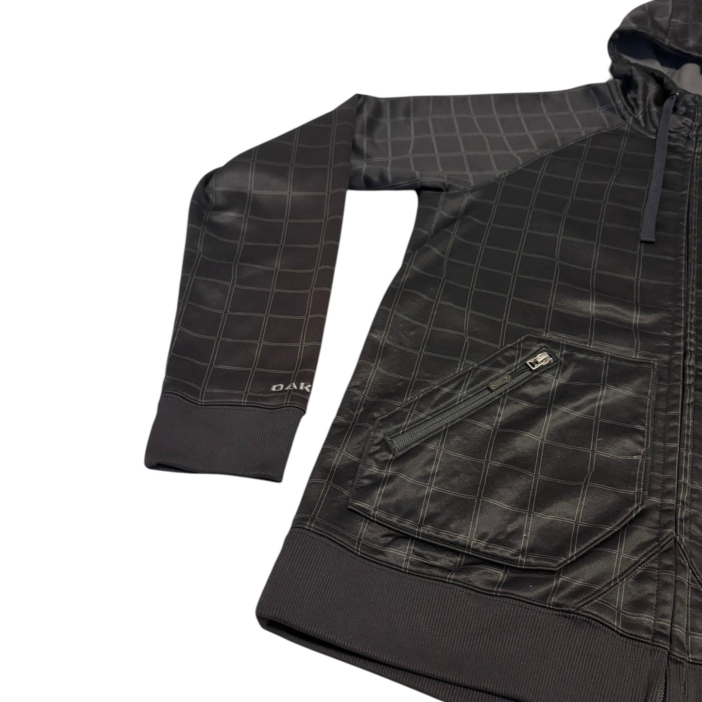 Oakley black check pattern technical windbreaker fleece jacket with hood