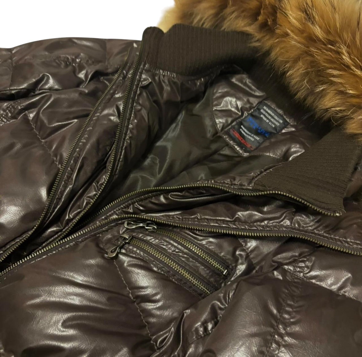 Nicole Club brown raccoon fur hood long down jacket