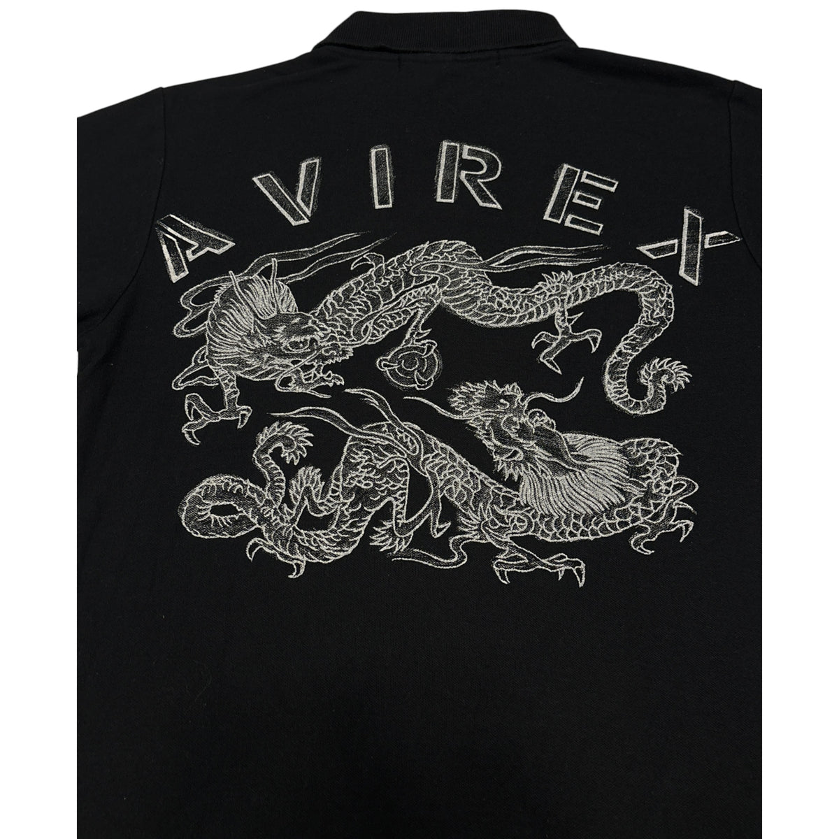 Japanese Avirex black dragon graphic polo T-shirt