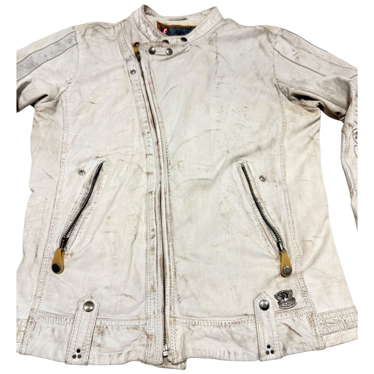 Diesel 2006 Daytona asymmetric white lambskin leather motorcycle jacket RRP £700