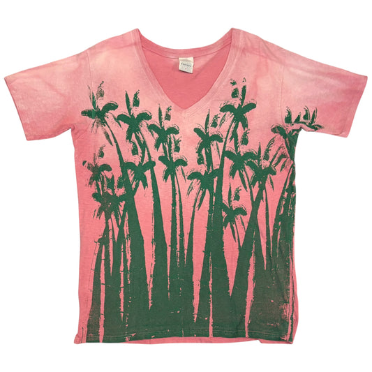 Kapital pink fade wash palm tree V-neck T-shirt